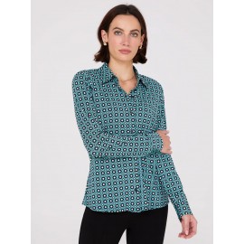 Printed Button-Front Classic Blouse