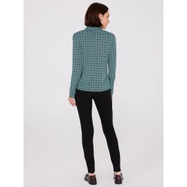Printed Button-Front Classic Blouse