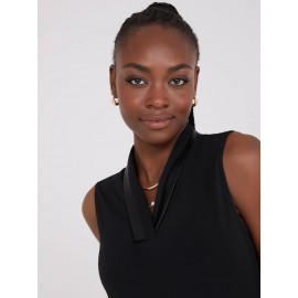 Sleeveless Pleated Faux Leather V-Neck Top