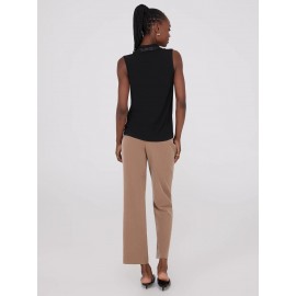 Sleeveless Pleated Faux Leather V-Neck Top