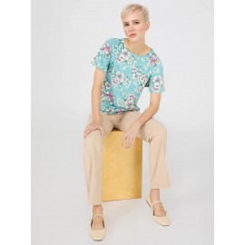Floral Print Flutter Sleeve Boat Neck Top