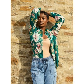 Floral Print Chiffon Button-Front Blouse