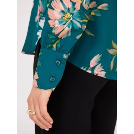 Floral Print Chiffon Button-Front Blouse