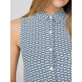 Sleeveless Print Button-Front Blouse