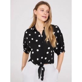Polka Dot Button-Up Short Sleeve Blouse