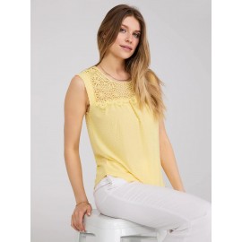 Sleeveless Clip Dot Top With Crochet Details