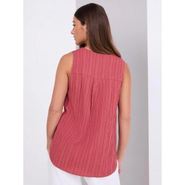 Sleeveless Textured Split Neck Top