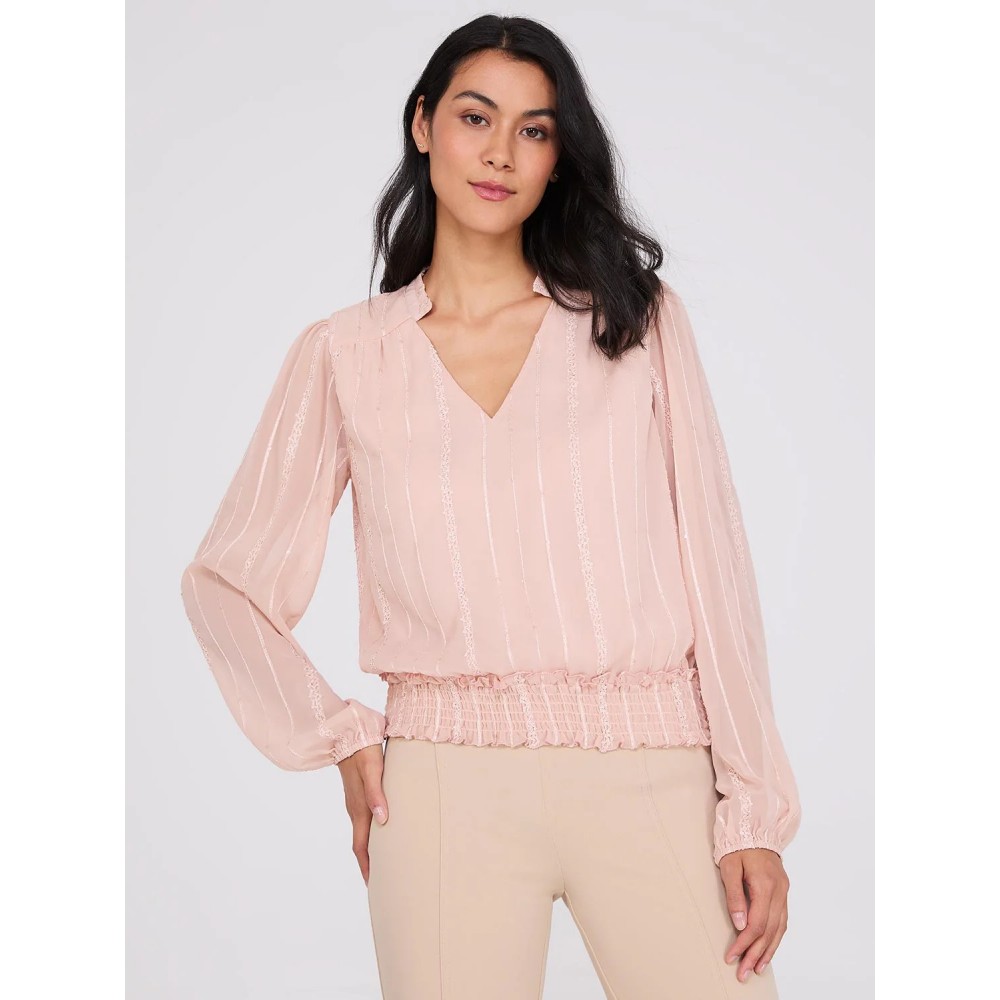 Embroidered Chiffon Top With Smocked Waistband