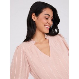Embroidered Chiffon Top With Smocked Waistband