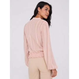 Embroidered Chiffon Top With Smocked Waistband