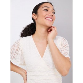 Lace Cross-Front Top With Flutter Sleeves