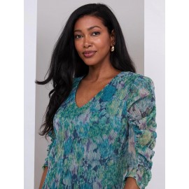Floral Print Crinkle Mesh V-Neck Top