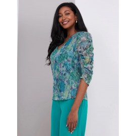 Floral Print Crinkle Mesh V-Neck Top