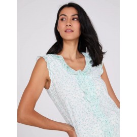 Sleeveless Floral Print V-Neck Top With Ruffle Details