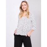 Printed V-Neck Long Sleeve Popover Blouse