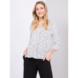 Printed V-Neck Long Sleeve Popover Blouse