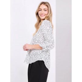 Printed V-Neck Long Sleeve Popover Blouse