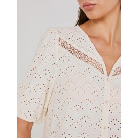 Eyelet V-Neck Top With Balloon Sleeves