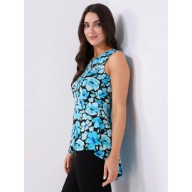 Sleeveless Floral Print High-Low Top