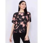 Floral Print Satin Front Dolman Sleeve T-Shirt