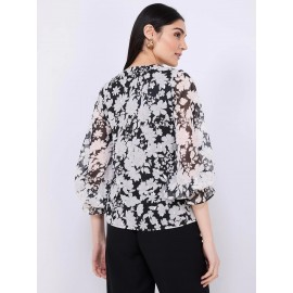 Floral Print Chiffon V-Neck Popover Blouse