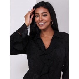 Textured Button-Front Blouse With Ruffle Details