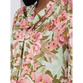 Printed Popover Bow Blouse