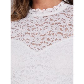 Floral Lace Mock Neck Short Sleeve Top