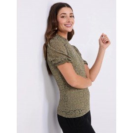 Floral Lace Mock Neck Short Sleeve Top