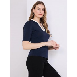 Contrast Neckline 3/4 Sleeve Top