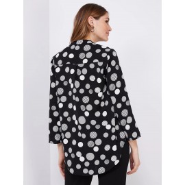 Dot Print Split Neck Blouse