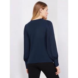 V-Neck Top With Chiffon Balloon Sleeves