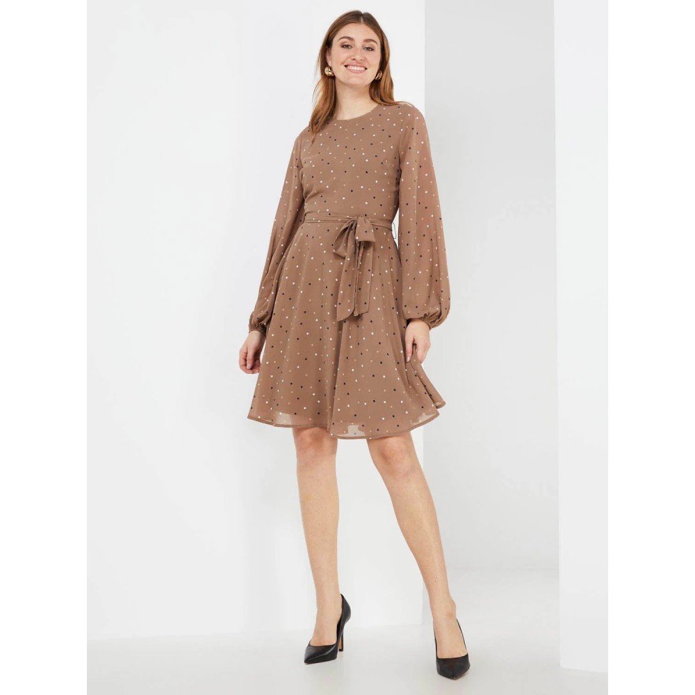 Dot Print Chiffon Fit & Flare Dress