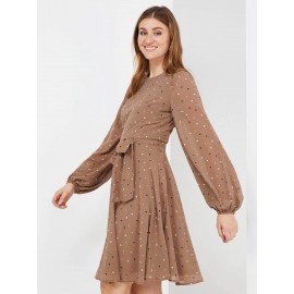 Dot Print Chiffon Fit & Flare Dress