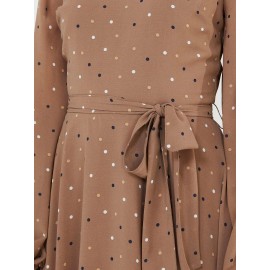 Dot Print Chiffon Fit & Flare Dress