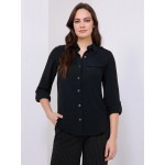 Utility Pocket Button-Front Blouse