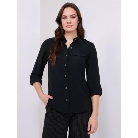 Utility Pocket Button-Front Blouse