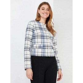 Plaid Boucle Waisted Blazer
