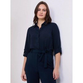 Textured Button-Front Blouse