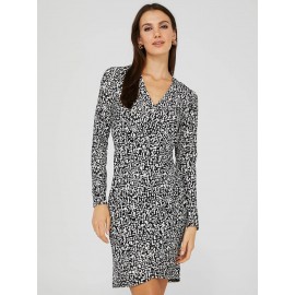 Printed Cross Front Sheath Dress With Gather Detail