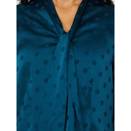 Polka Dot Button-Front Bow Blouse