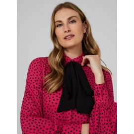 Polka Dot Crepe Chiffon Bow Blouse