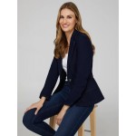 One-Button Denim Blazer With Flap Pockets