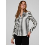 Striped Satin Split Neck Button-Front Blouse
