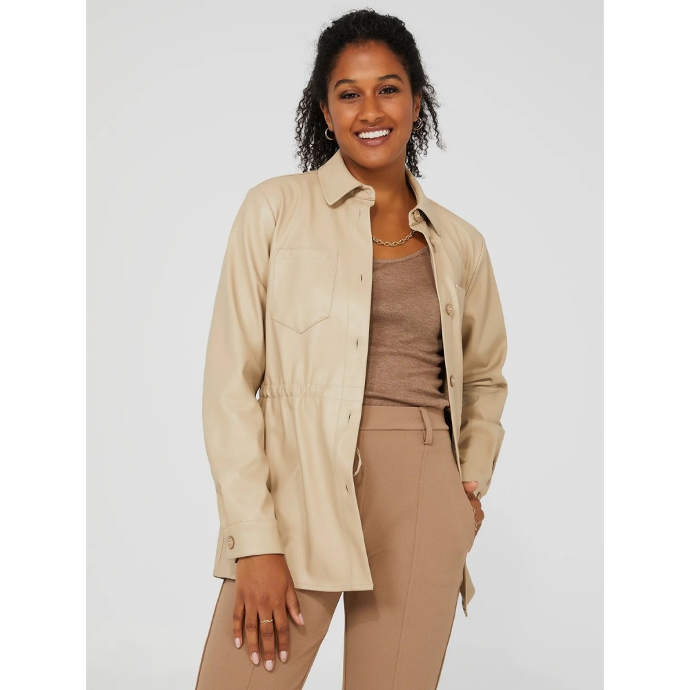 Drawstring Shacket With Front Pockets