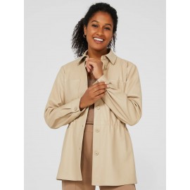 Drawstring Shacket With Front Pockets
