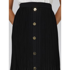 Pleated Chiffon Button-Front Skirt With Belt