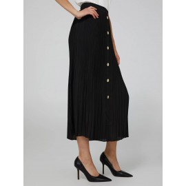 Pleated Chiffon Button-Front Skirt With Belt