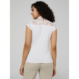 Keyhole Mock Neck Top With Lace Detail