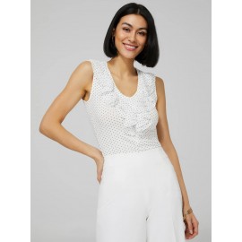 Polka Dot Sleeveless Top With Chiffon Ruffle Detail